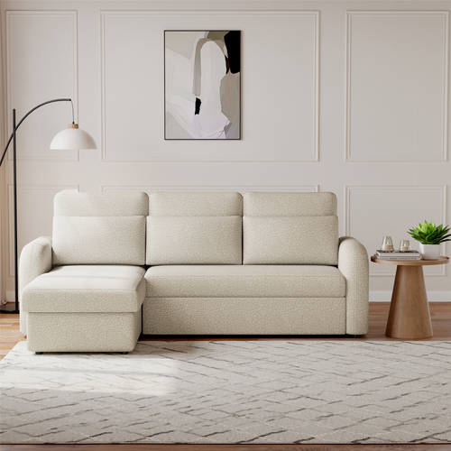 FLYN - 3 Seater L Shape Corner Sofabed in Teddy Boucle BEIGE