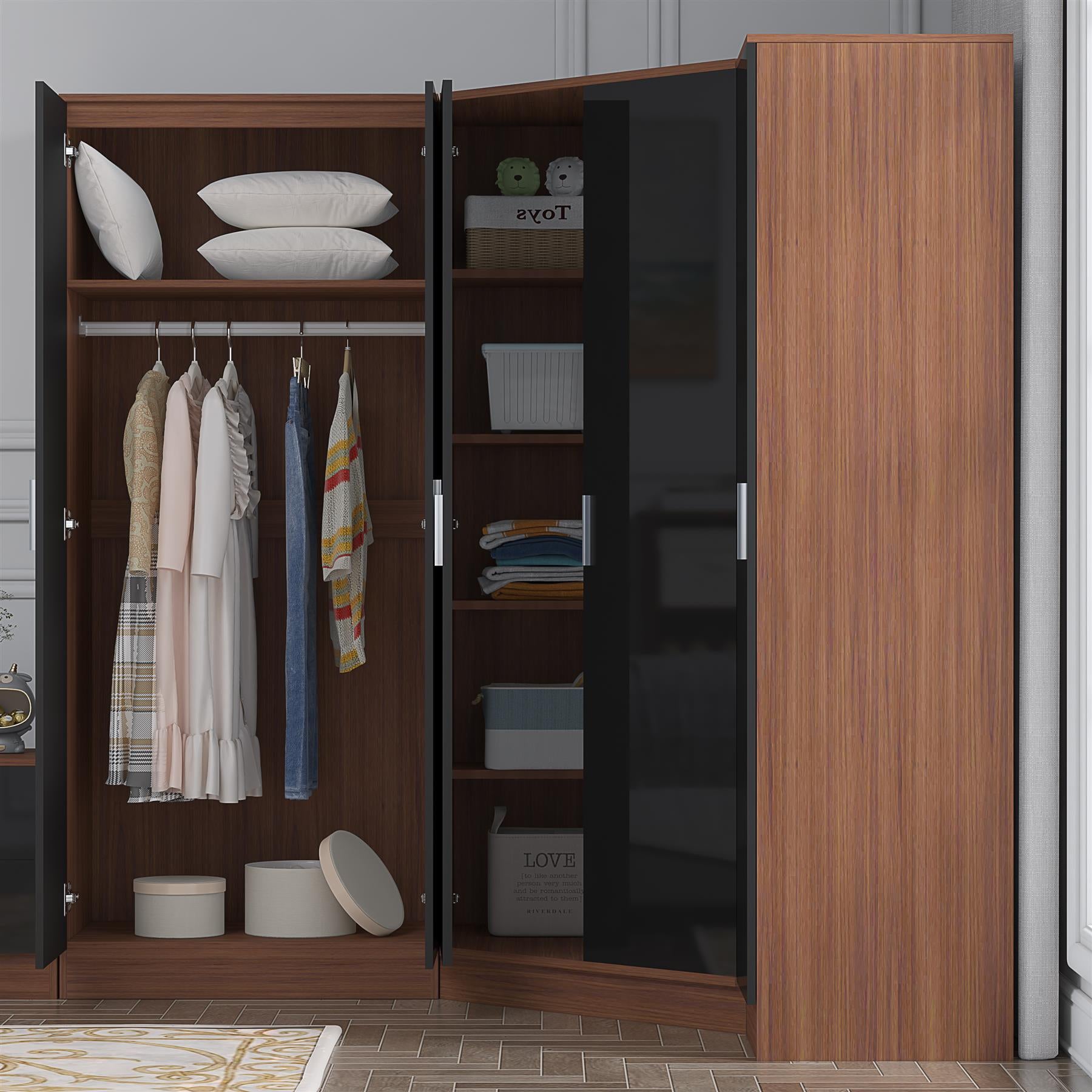 REFLECT Gloss 5 Door Wardrobe Bundle - Corner + 2 Door Mirror + 1 Door Wardrobe