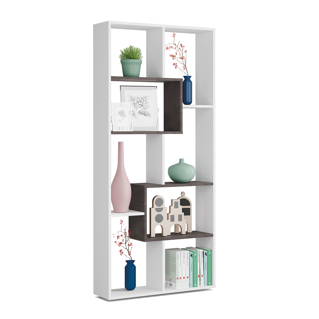 KAWA 180cm Tall Open 8 Shelf Bookcase Shelf - White & Dark Brown wood