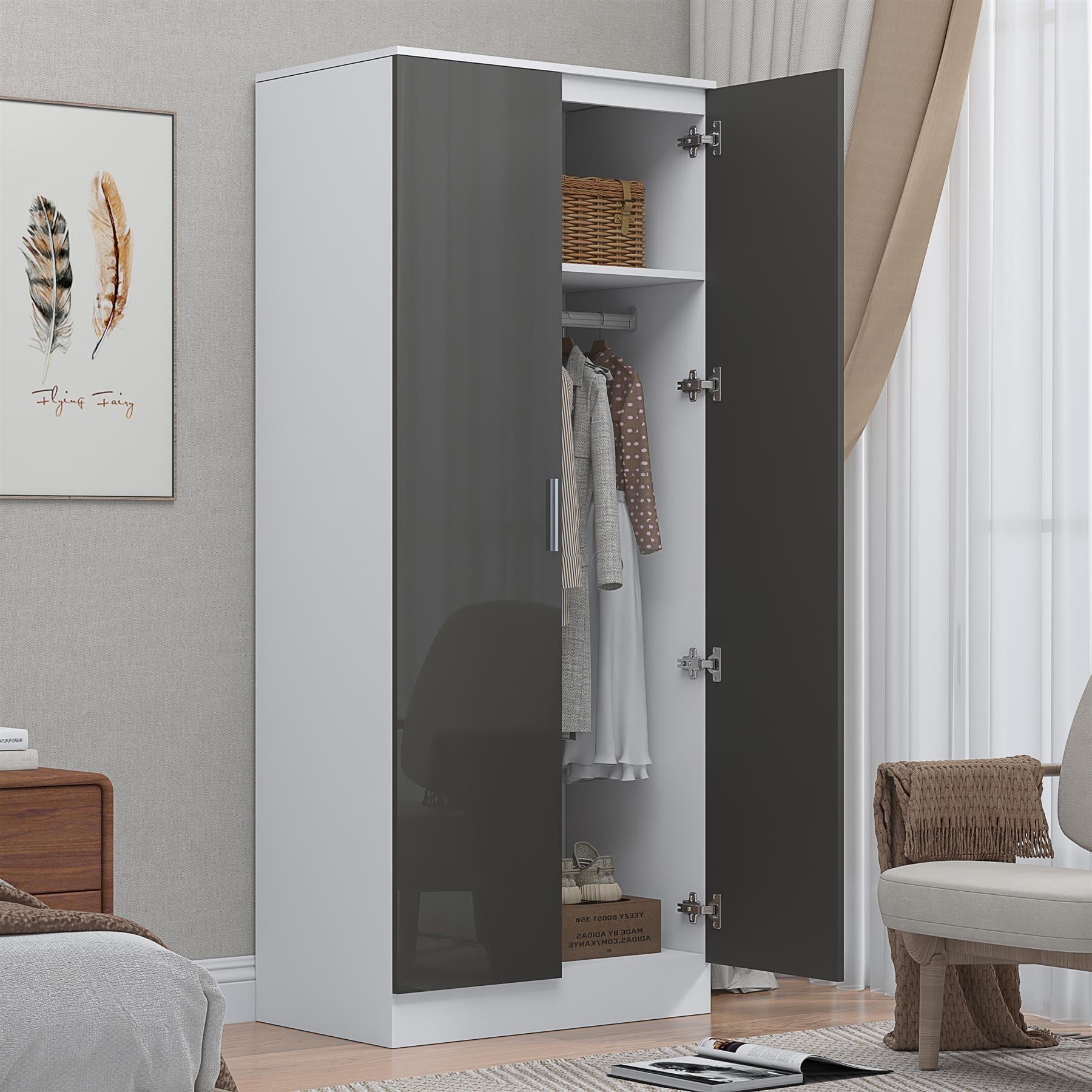 REFLECT Gloss Bedroom Furniture 2 Door Mirrored Wardrobe - 4 Colour Options