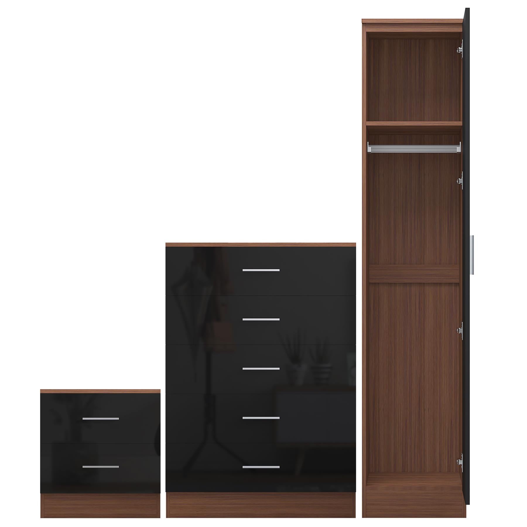 REFLECT Gloss 3pc Bedroom Set - 1 Door Wardrobe + 5 Draw Chest + Bedside