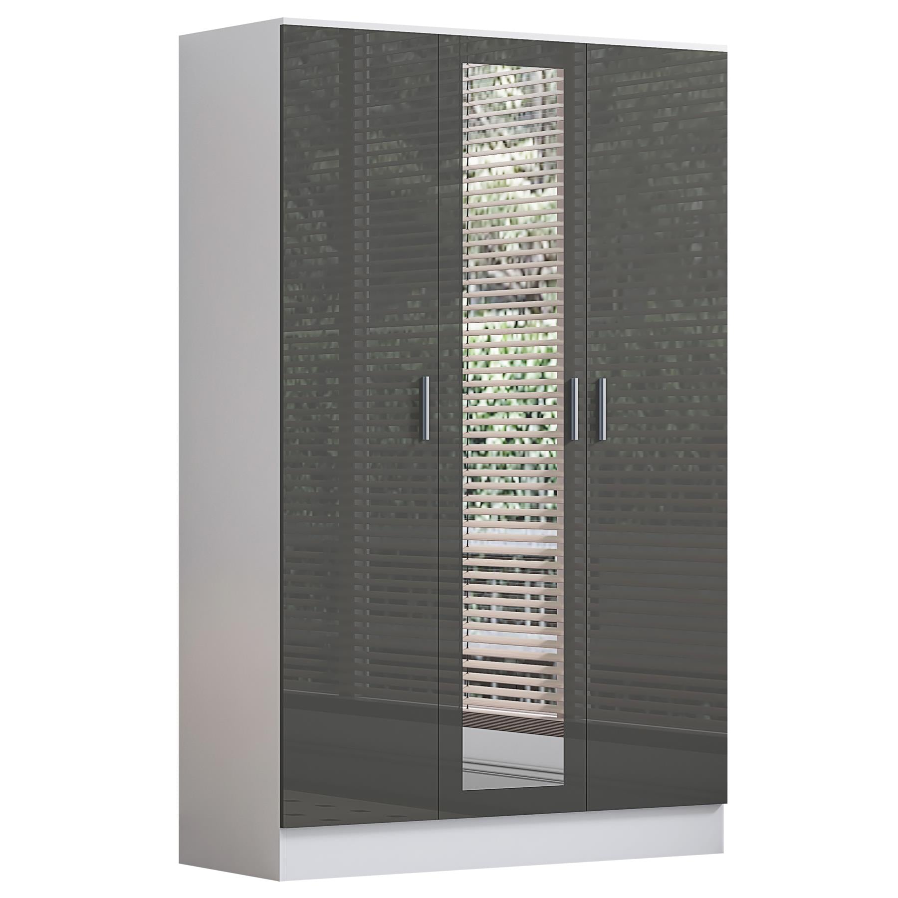 Reflect 3 Door Mirror Wardrobe, 5 Drawer Chest, 2 Drawer Bedside & Desk - Grey Gloss & Matt White - Modern Bedroom Furniture Set