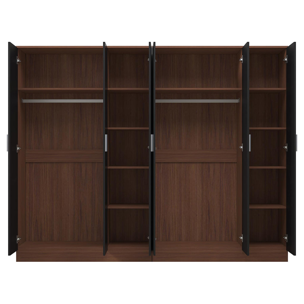 Reflect 2pc Wardrobe Bundle - 3 Door Plain + 3 Door Plain - Black Gloss & Walnut