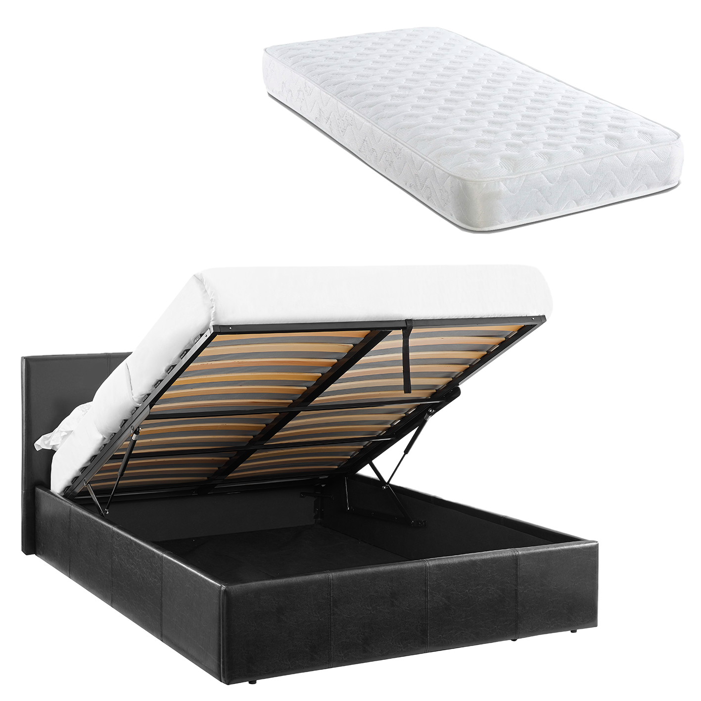 LUNA 5FT Kingsize Faux Leather Ottoman Storage Bed-Mattress & Colour Options