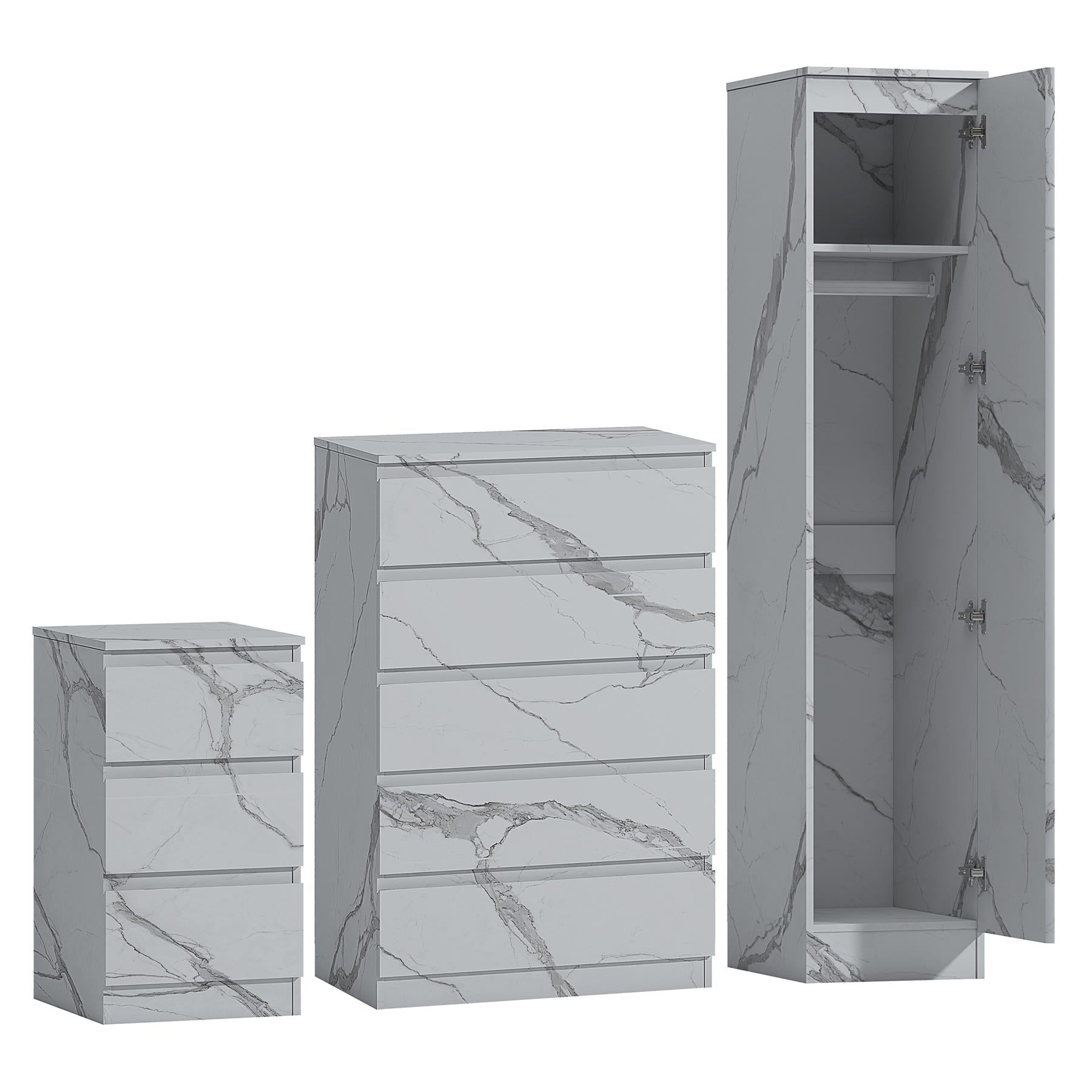 ZITA 3/4pc Bedroom Furniture Sets Wardrobe Chest Bedside - White OR Grey Marble