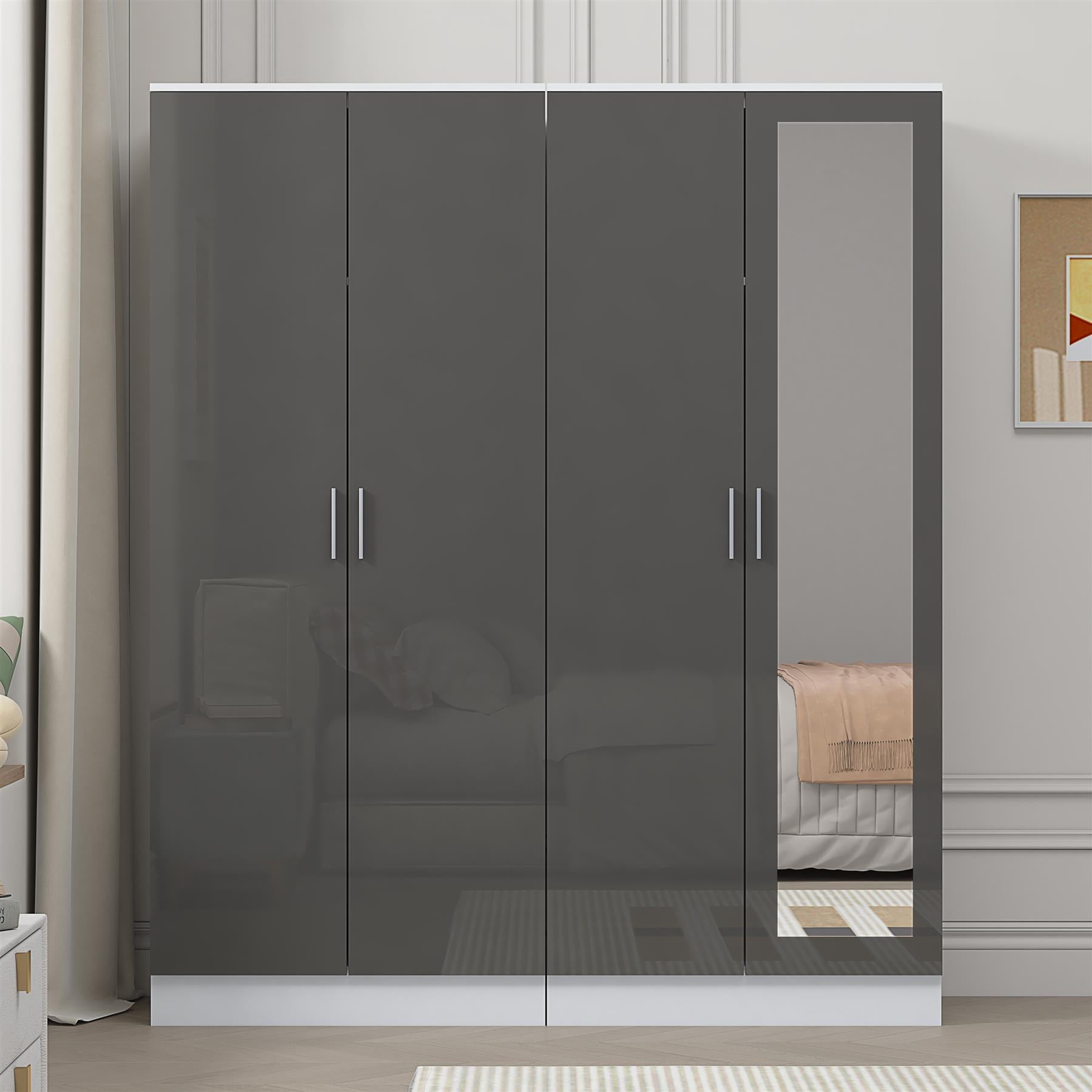 REFLECT Gloss 2pc Wardrobe Bundle - 2 Door Mirror + 2 Door Plain - 4 Colours