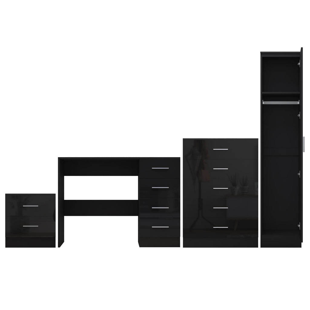 REFLECT Gloss 4pc Bedroom Set - 1 Door Wardrobe + 5 Draw Chest + Bedside + Desk