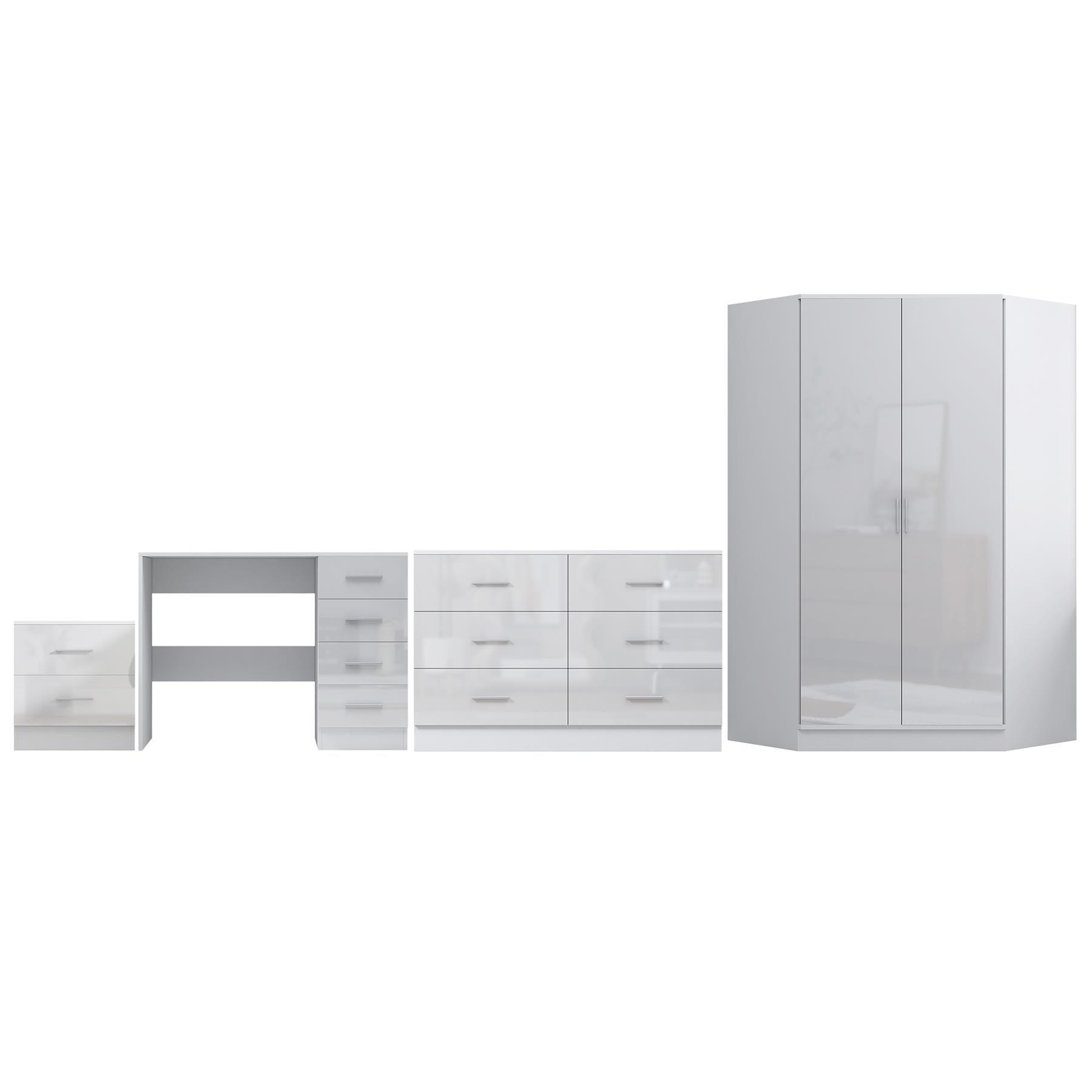 REFLECT 4pc Bedroom Set - Corner, Wide Chest, Bedside, Desk - 4 Colour Options