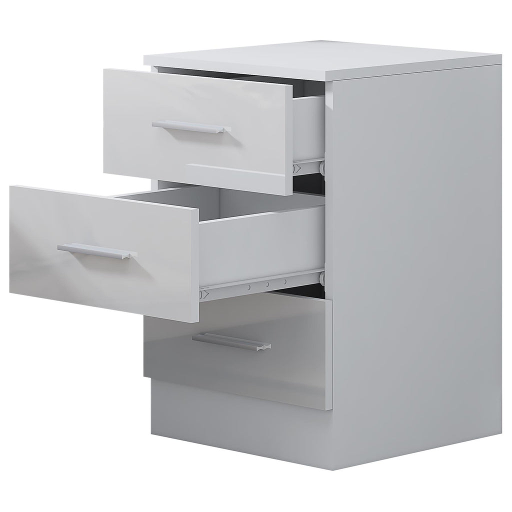 REFLECT Gloss Bedroom Furniture 3 Drawer Bedside - 4 Colour Options