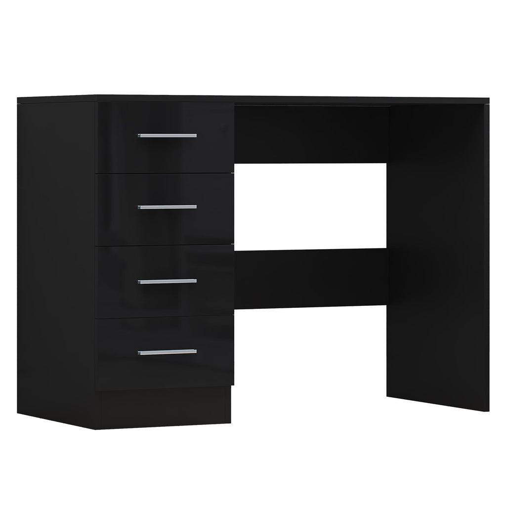 Reflect 3 Door Mirror Wardrobe, 5 Drawer Chest, 2 Drawer Bedside & Desk - Black Gloss & Black Oak - Modern Bedroom Furniture Set