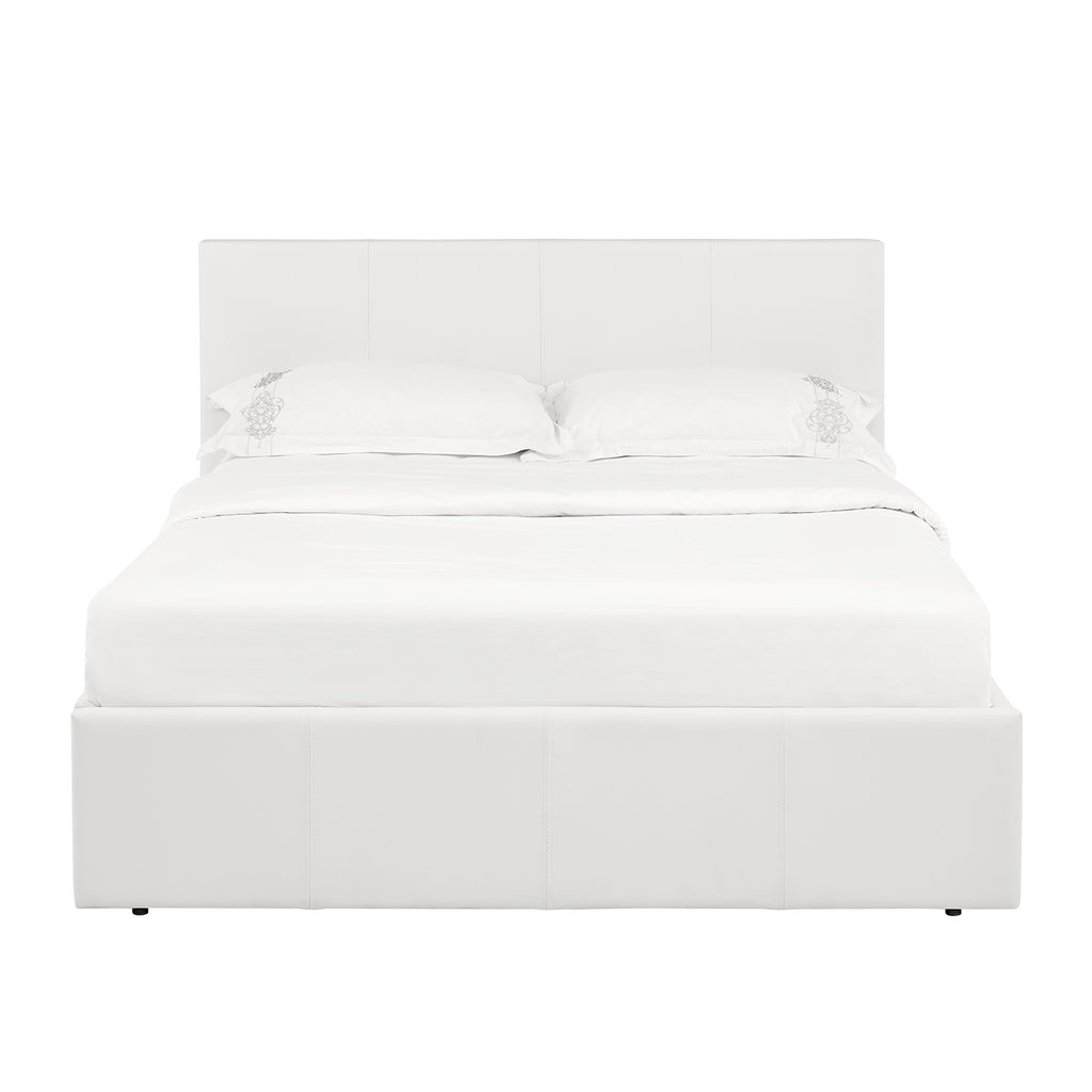 LUNA Faux Leather Ottoman Storage Bedframe in White 4 Size + Mattress Options