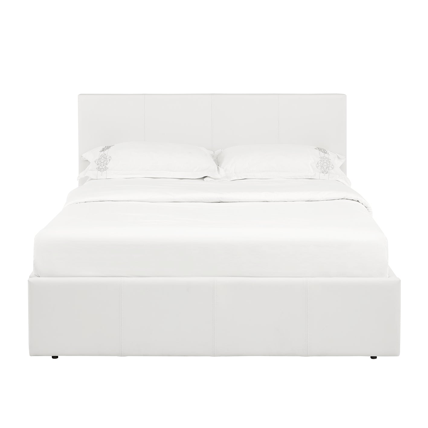 LUNA Faux Leather Ottoman Storage Bedframe in White 4 Size + Mattress Options