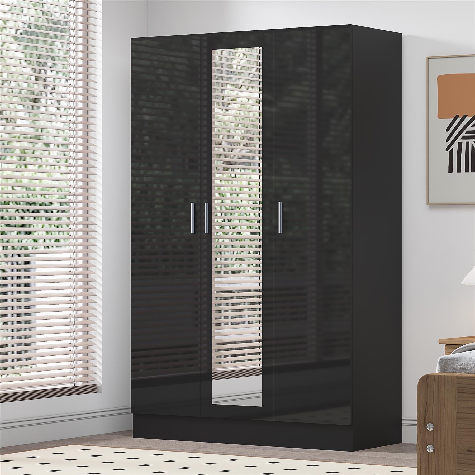 REFLECT Gloss Bedroom Furniture 3 Door Mirrored Wardrobe - 4 Colour Options