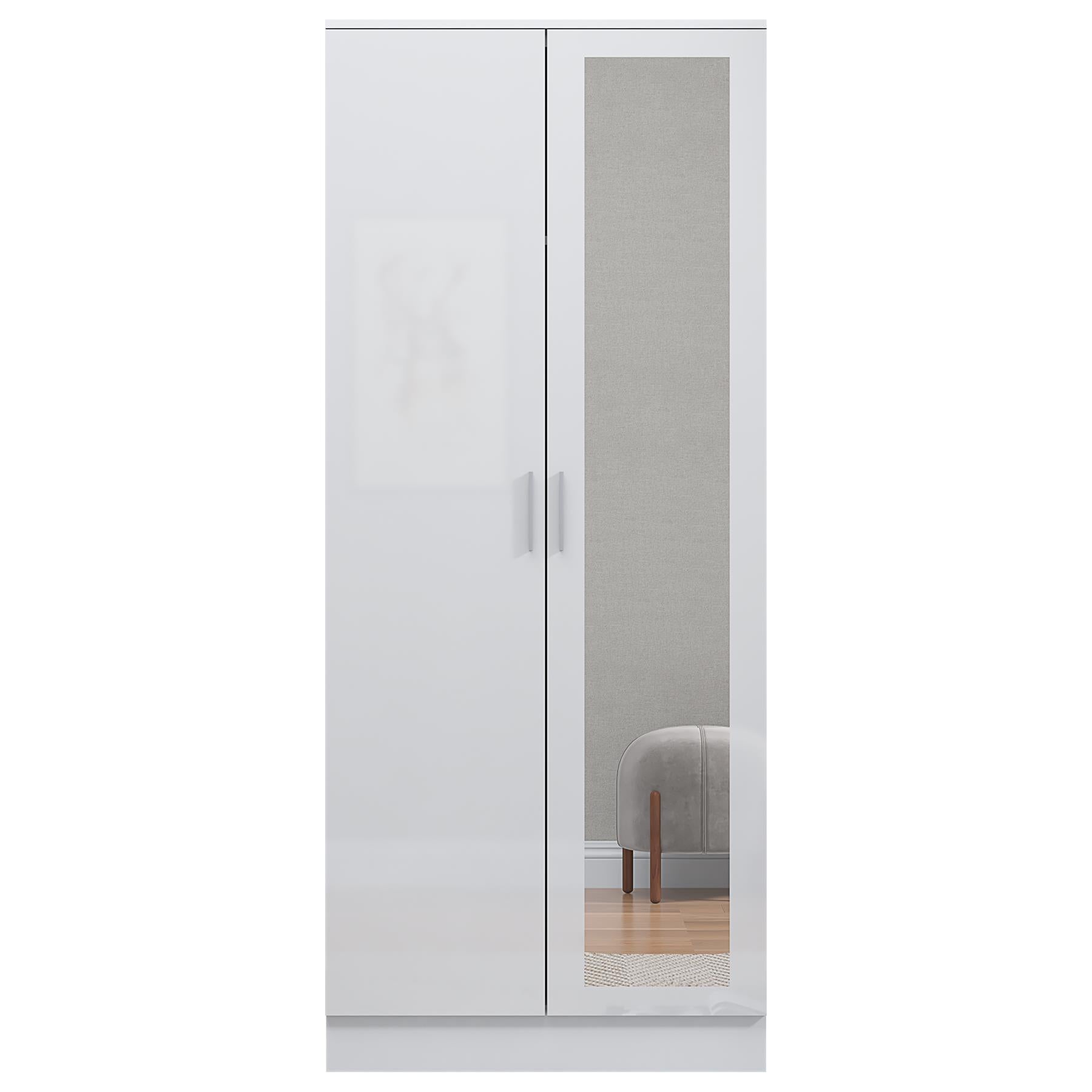 REFLECT Gloss Bedroom Furniture 2 Door Mirrored Wardrobe - 4 Colour Options