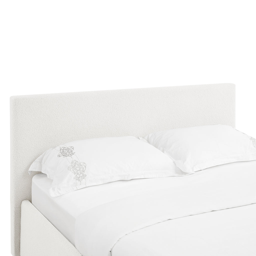 TEDDY BOUCLE 4FT Small Double White Ottoman Storage Bed Gas Lift Up - (L) 203cm x (W) 138cm with 25cm Memory Foam Mattress