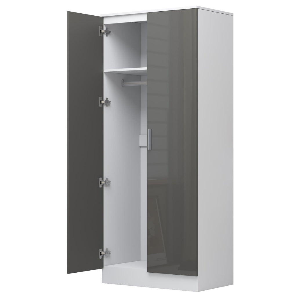 REFLECT Gloss Bedroom Furniture 2 Door Plain Wardrobe - 4 Colour Options
