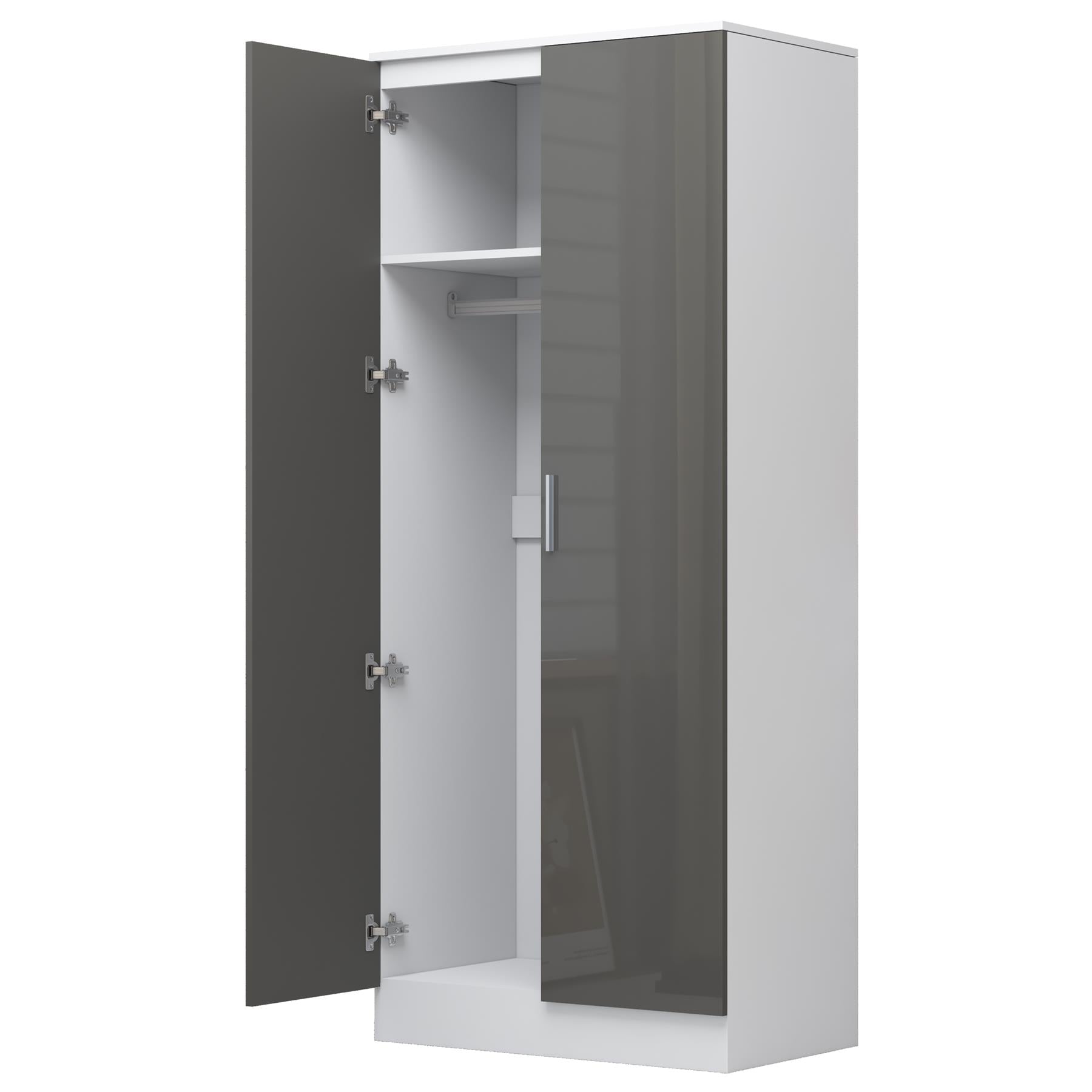 REFLECT Gloss Bedroom Furniture 2 Door Plain Wardrobe - 4 Colour Options