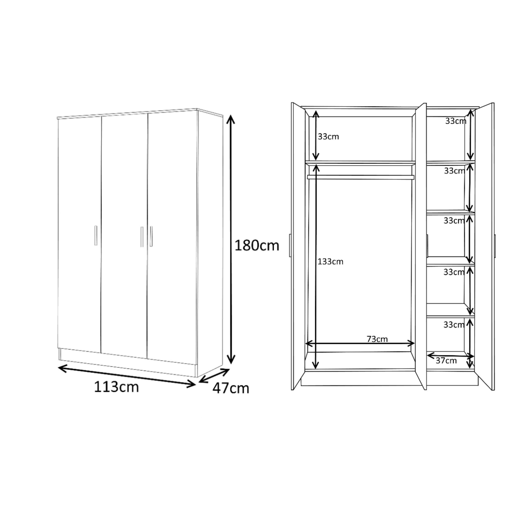 Reflect 4pc Wardrobe Bundle - 2 Door Corner + 3 Door Mirror + 2dr + 1dr Plain - Black Gloss & Walnut