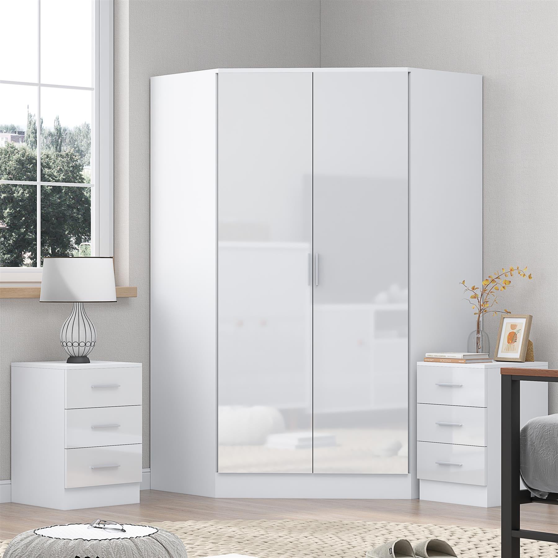 REFLECT 3pc Bedroom Set - 2 Door Corner + 2x Bedsides - 4 Colour Options