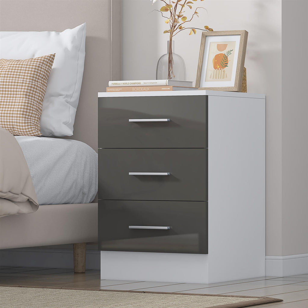 REFLECT Gloss Bedroom Furniture Tall 3 Drawer Bedside - 4 Colour Options