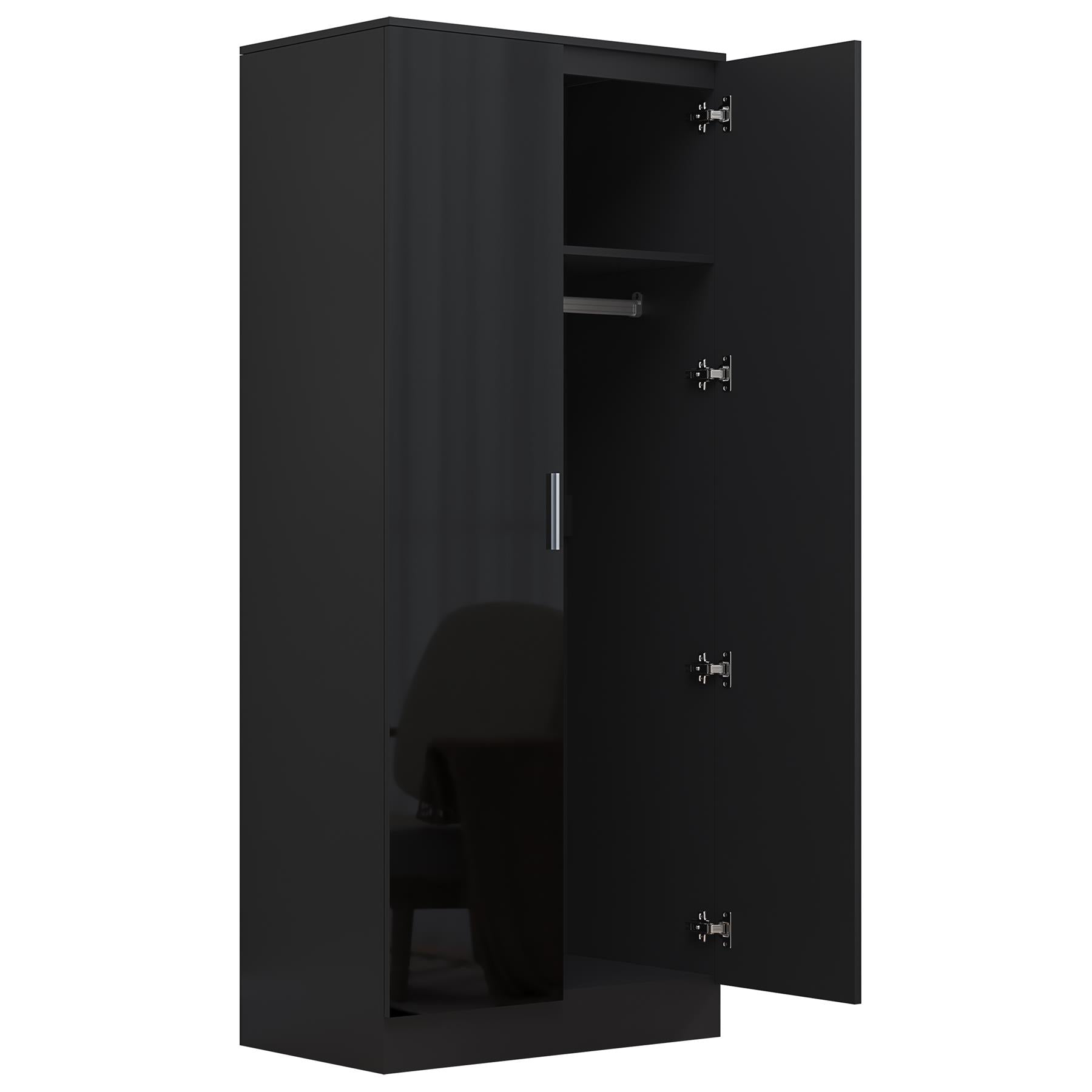 REFLECT Gloss Bedroom Furniture 2 Door Mirrored Wardrobe - 4 Colour Options