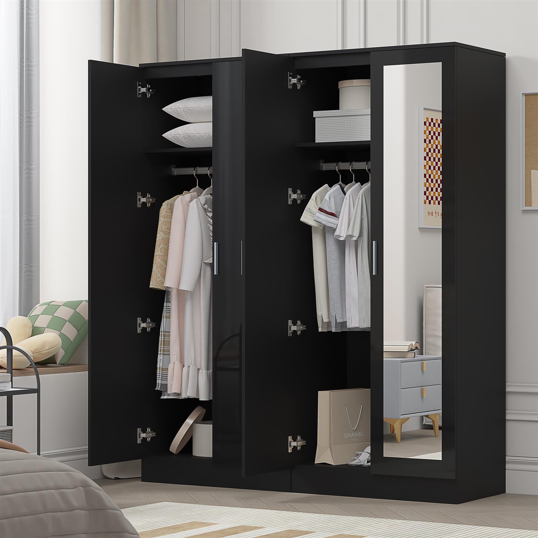 REFLECT Gloss 2pc Wardrobe Bundle - 2 Door Mirror + 2 Door Plain - 4 Colours