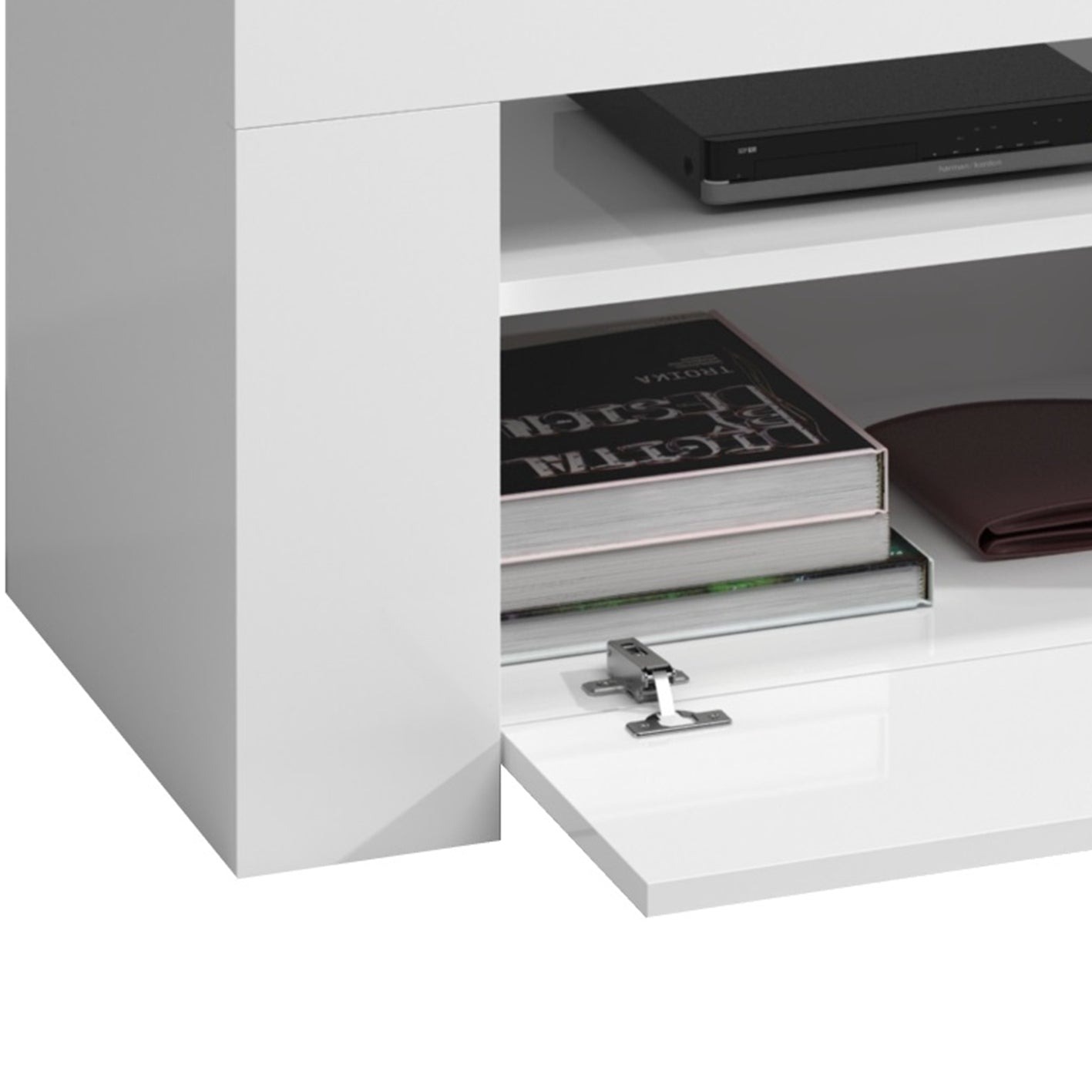 AMBIT White Dual Zone Under TV Unit - Modern Media Entertainment Cabinet - H: 43cm x W: 120cm x D: 42cm