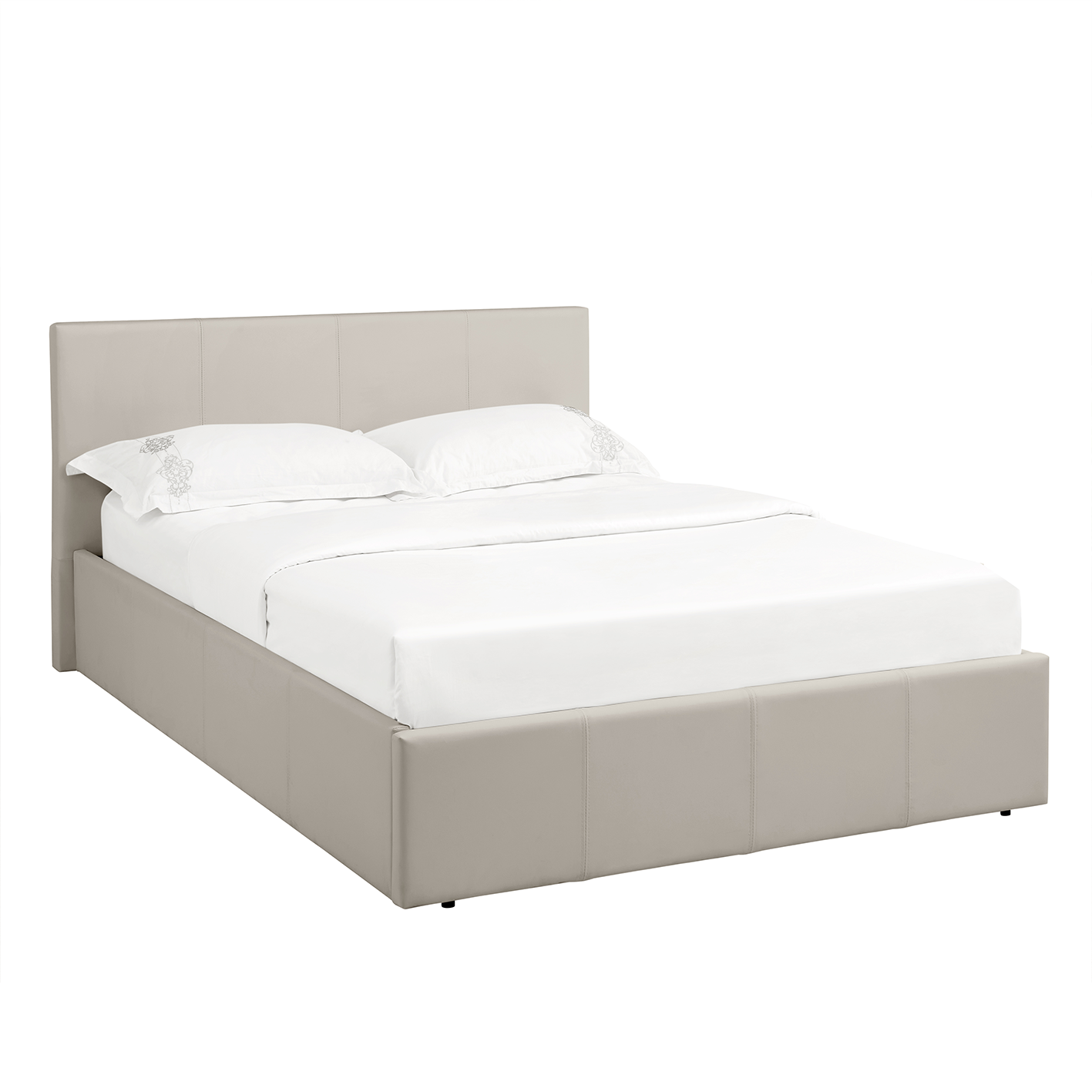 LUNA 5FT King Cream Beige Ottoman Storage Bed Gas Lift & 17cm Thick Spring Mattress