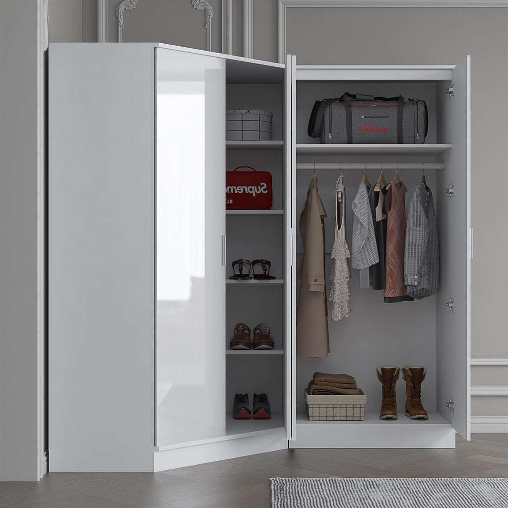 REFLECT Gloss 4 Door Wardrobe Bundle Inc 2 Door Corner + 2 Door Bedroom Set