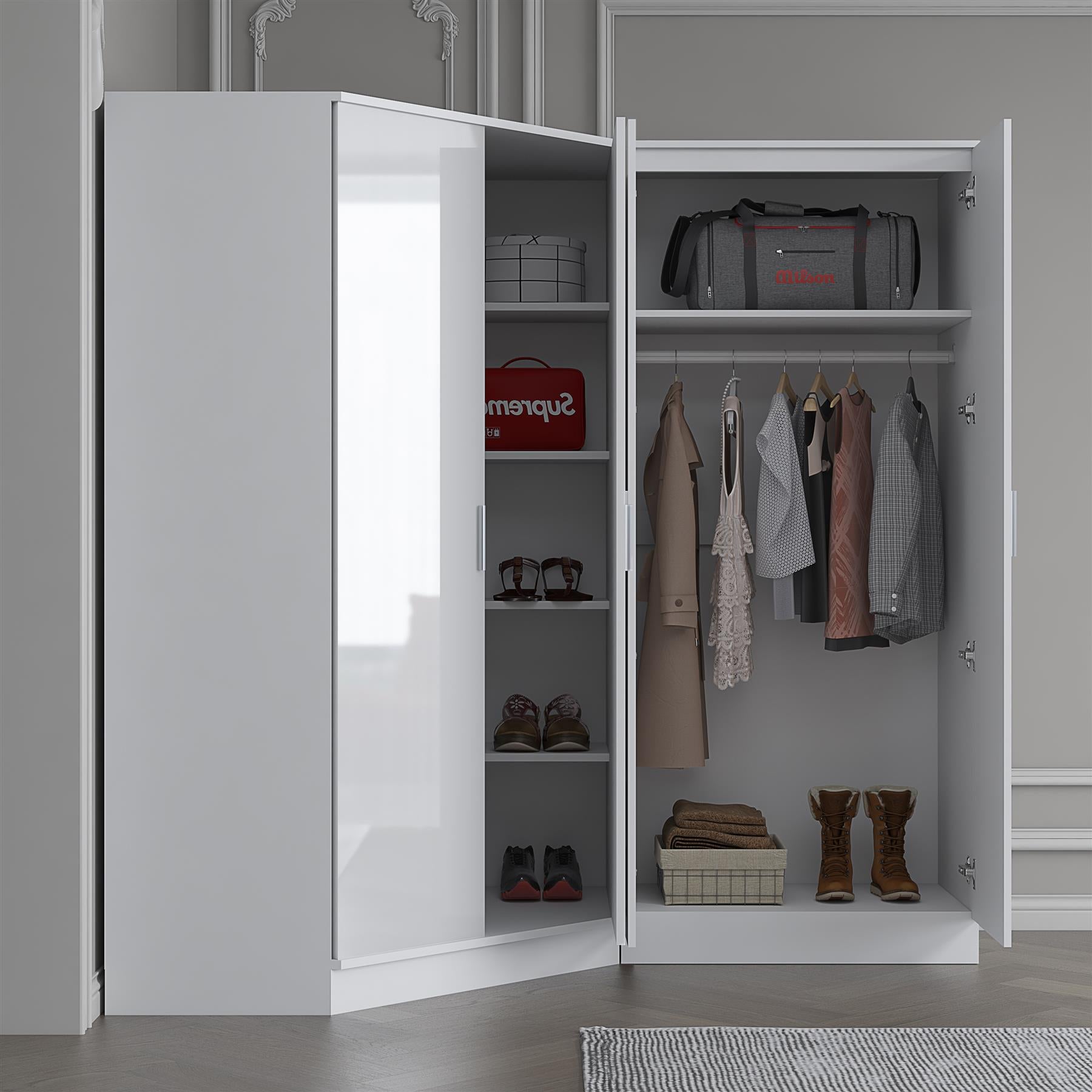 REFLECT Gloss 4 Door Wardrobe Bundle Inc 2 Door Corner + 2 Door Bedroom Set