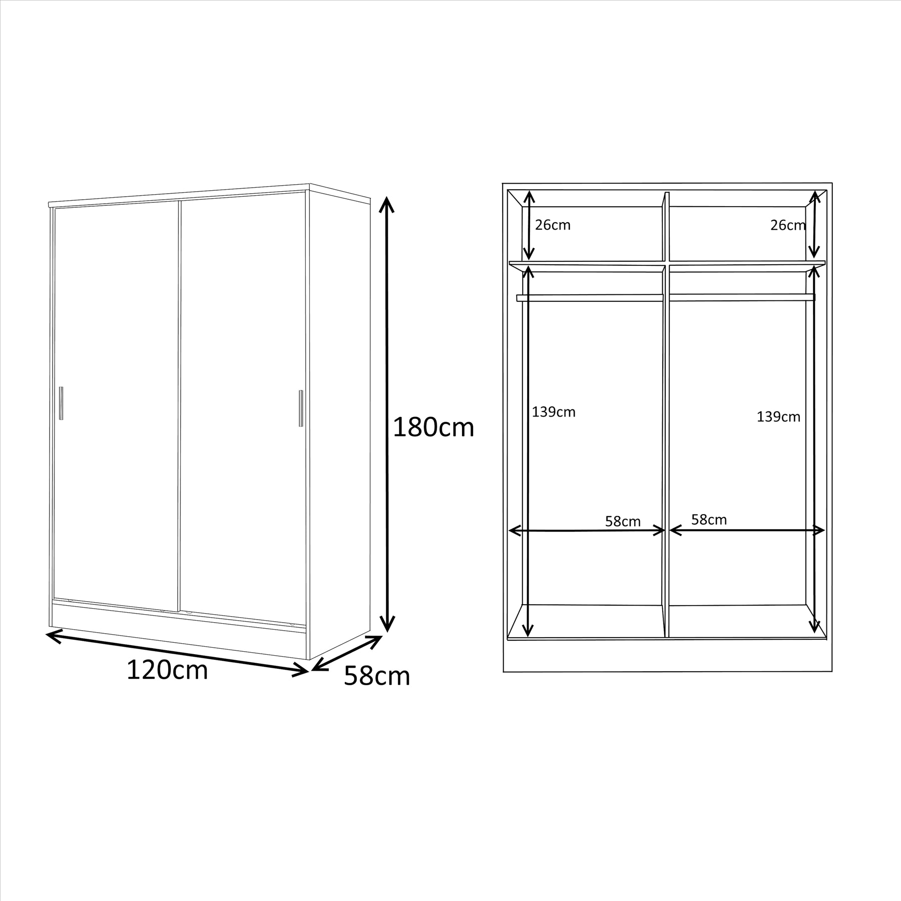 REFLECT Gloss 4pc Set - 2 Door Sliding Wardrobe + Wide Chest + 2 Tall Bedsides