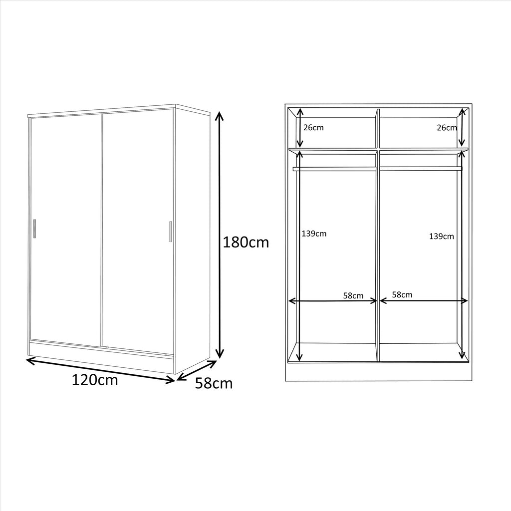 REFLECT Gloss 4pc Set - 2 Door Sliding Wardrobe + Wide Chest + 2 Tall Bedsides