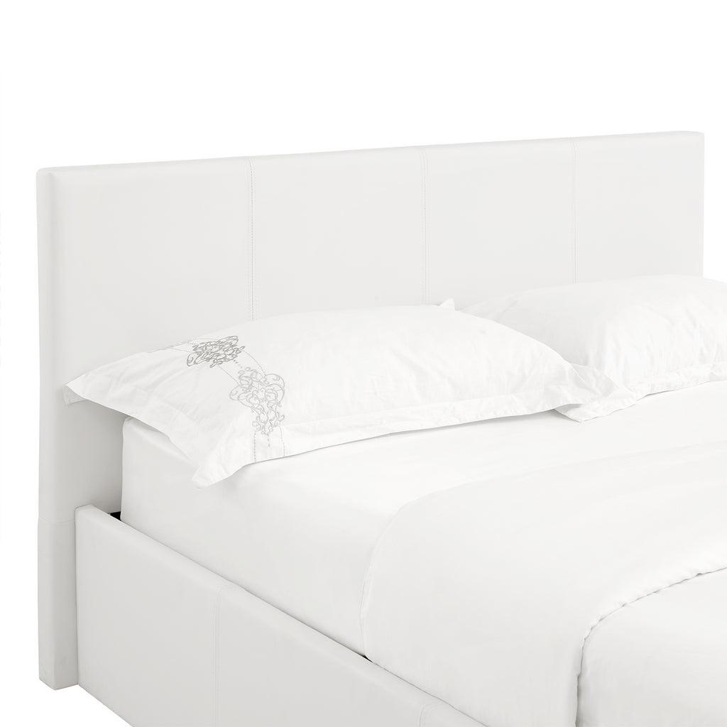 LUNA 4FT Small Double White Ottoman Storage Bed with Gas Lift - Faux Leather Fabric - L:203cm x W:138cm x H:88.5cm