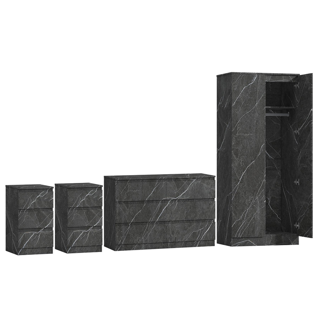 ZITA 4pc Set - 2 Door Wardrobe + Wide Chest + 2 Bedsides in White OR Grey Marble