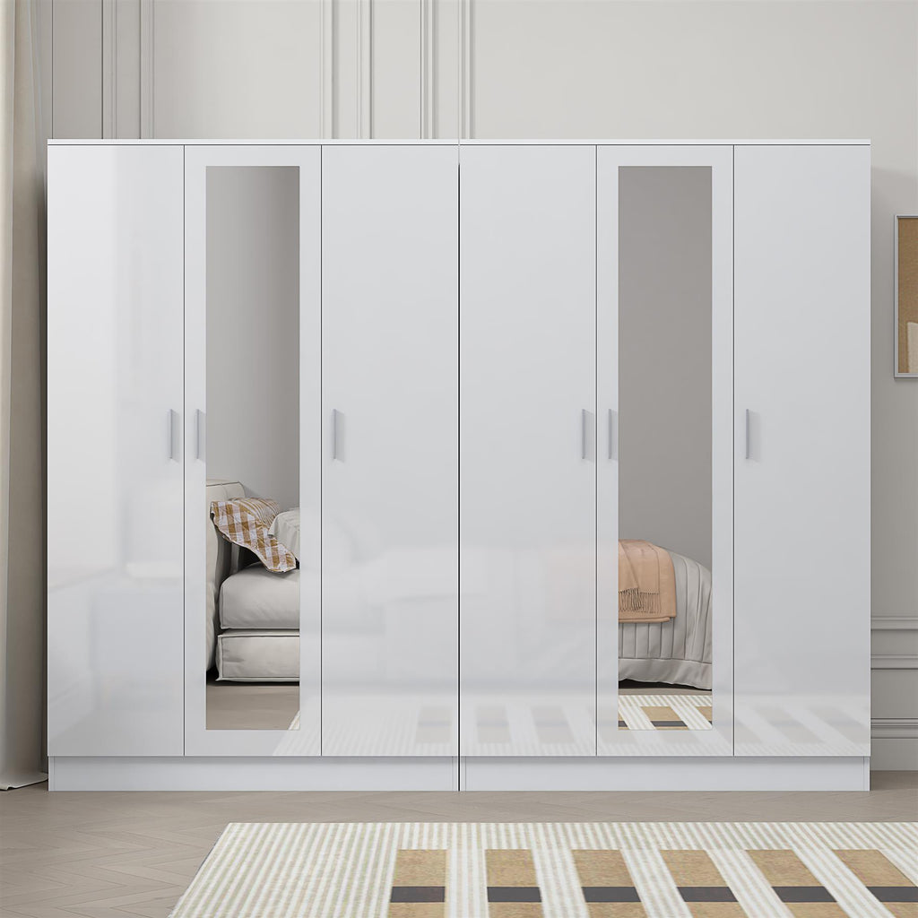 Reflect 2pc Wardrobe Bundle - 3 Door Mirror + 3 Door Mirror - White Gloss & Matt White