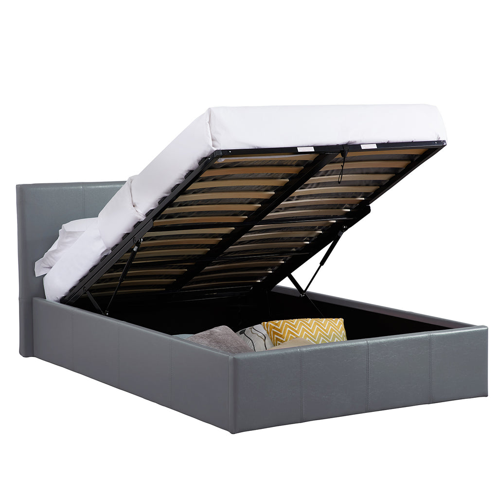 LUNA 4FT Small Double Grey Ottoman Storage Bed with Gas Lift & 15cm Thick Memory Foam Mattress - L: 203cm x W: 138cm x H: 88.5cm