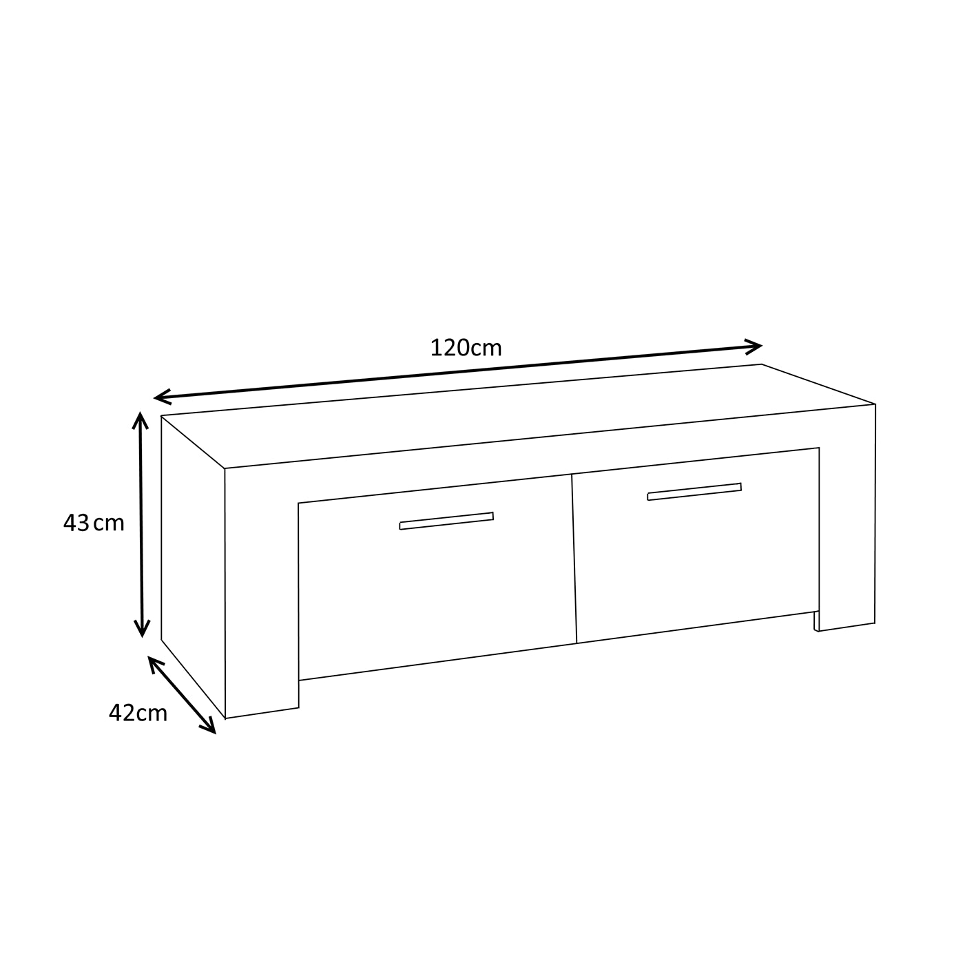 AMBIT White Dual Zone Under TV Unit - Modern Media Entertainment Cabinet - H: 43cm x W: 120cm x D: 42cm