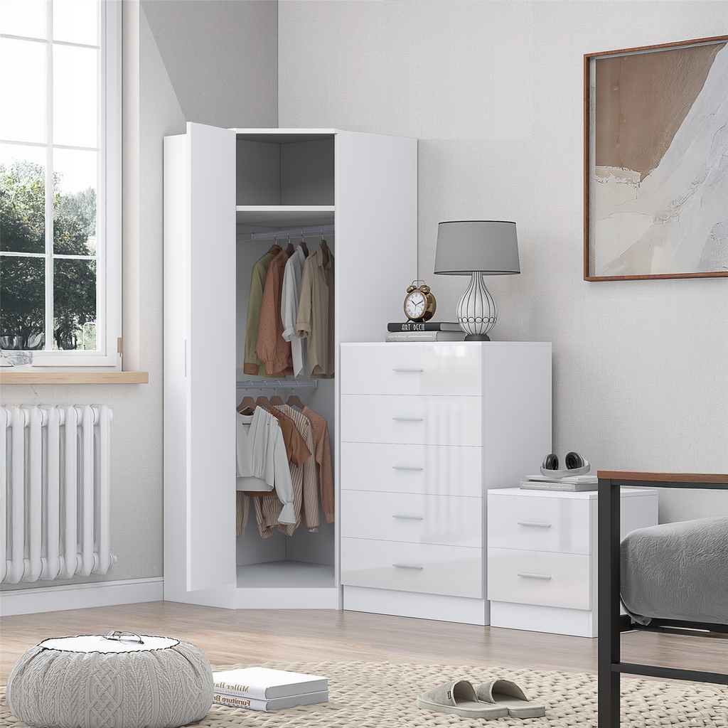 REFLECT 1dr Corner Bedroom Furniture Bundles Chest, Bedsides, Desks - 4 Colours