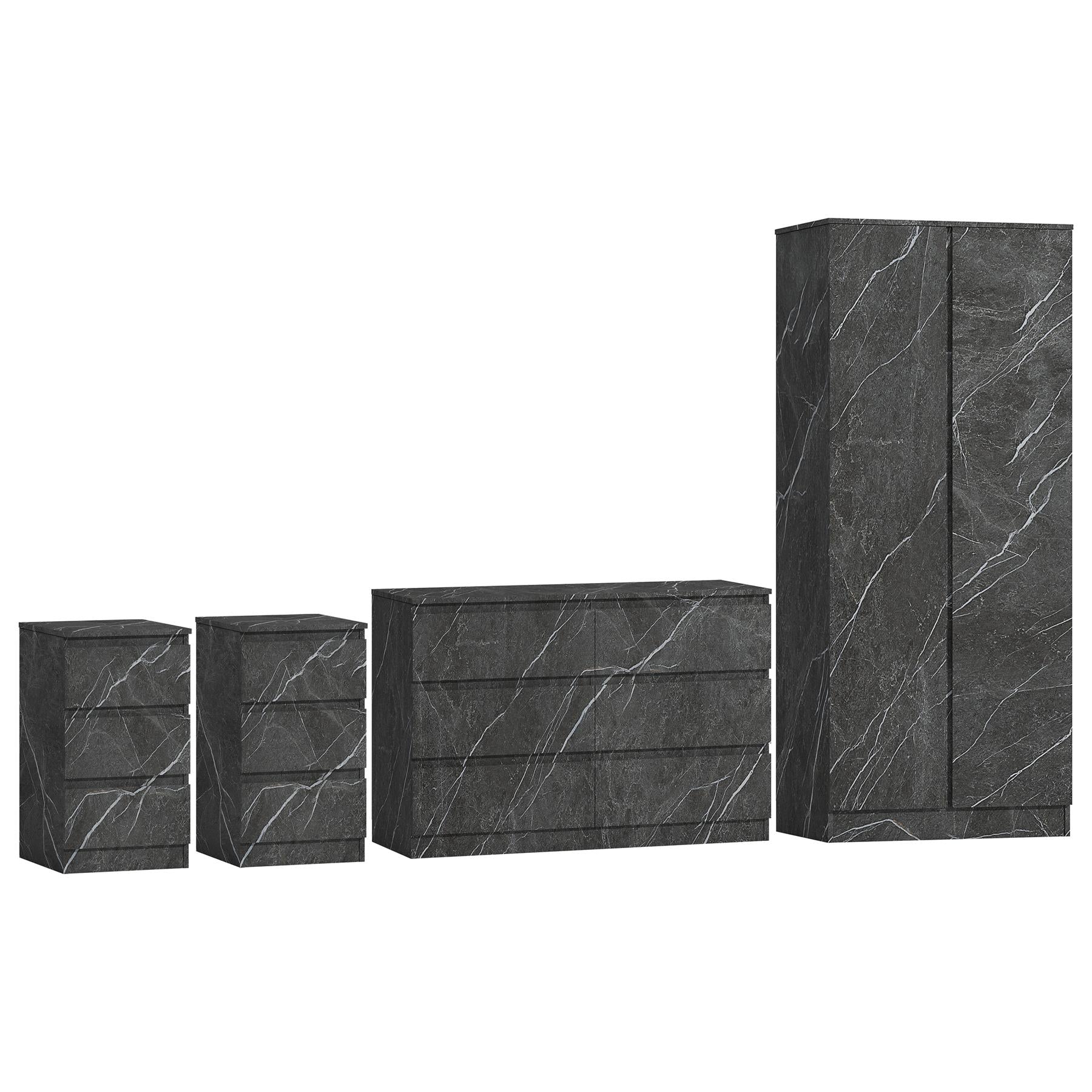 ZITA 3/4pc Bedroom Furniture Sets Wardrobe Chest Bedside - White OR Grey Marble