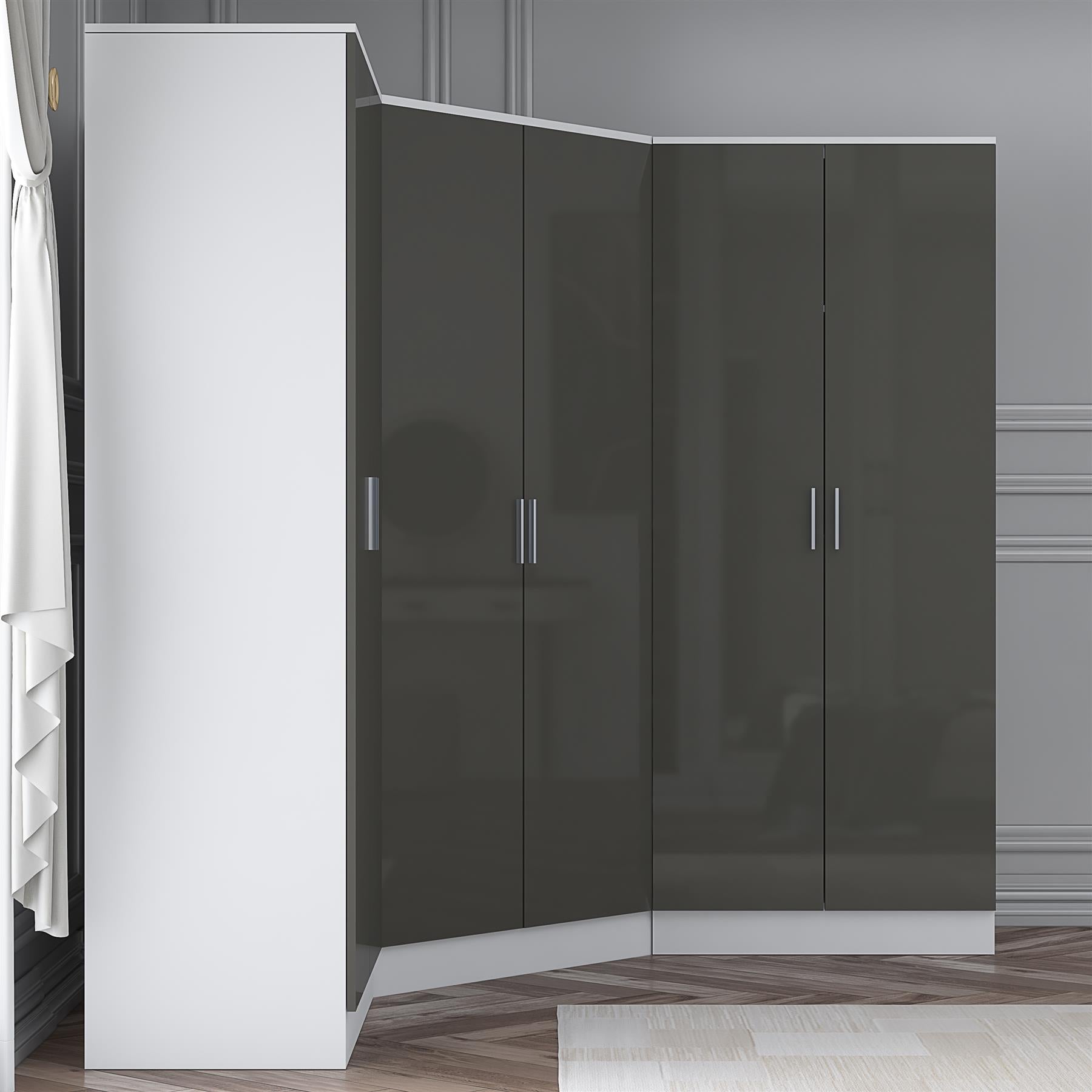 Reflect 3pc Wardrobe Bundle - 2 Door Corner + 2x 2 Door Plain - Grey Gloss & Matt White