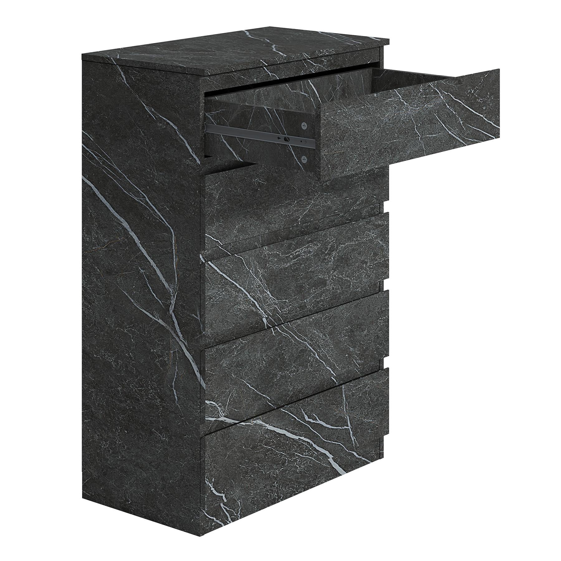 ZITA Grey Marble Effect 5 Drawer Chest - Modern Storage Unit, (L) 40cm x (W) 70cm x (H) 107cm, Stylish Bedroom Storage