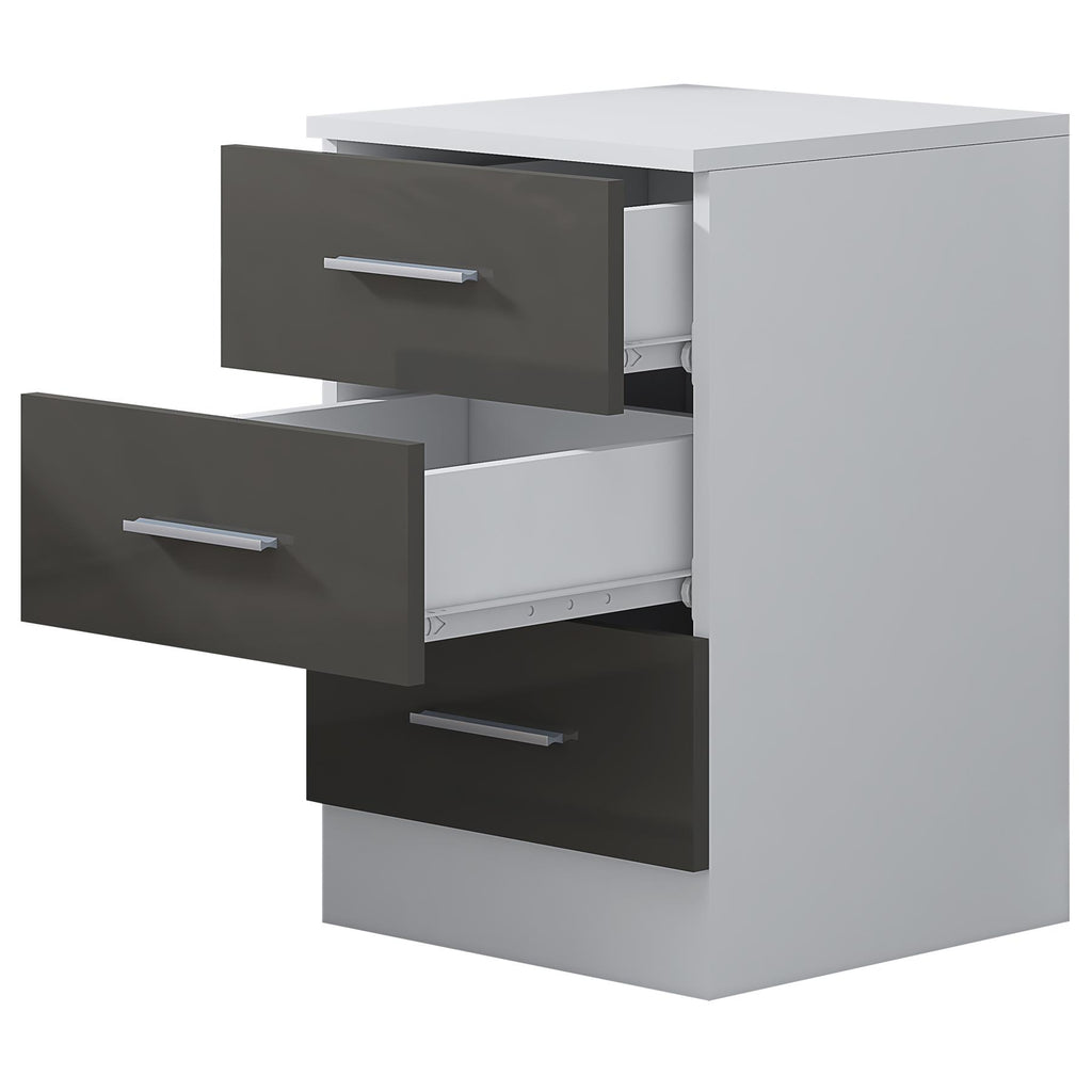 REFLECT Gloss Bedroom Furniture 3 Drawer Bedside - 4 Colour Options