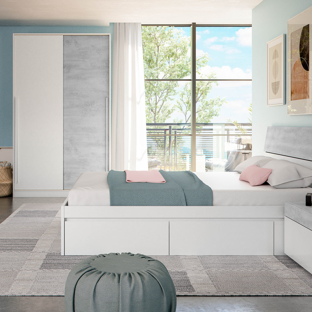 TOP 2 Door Large Modern Sliding Bedroom Wardrobe - White & Grey Finish - H: 200cm x W: 120cm x D: 50cm.