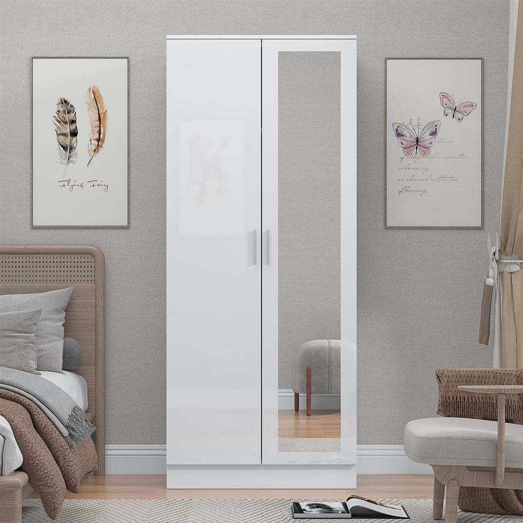 REFLECT Gloss Bedroom Furniture 2 Door Mirrored Wardrobe - 4 Colour Options