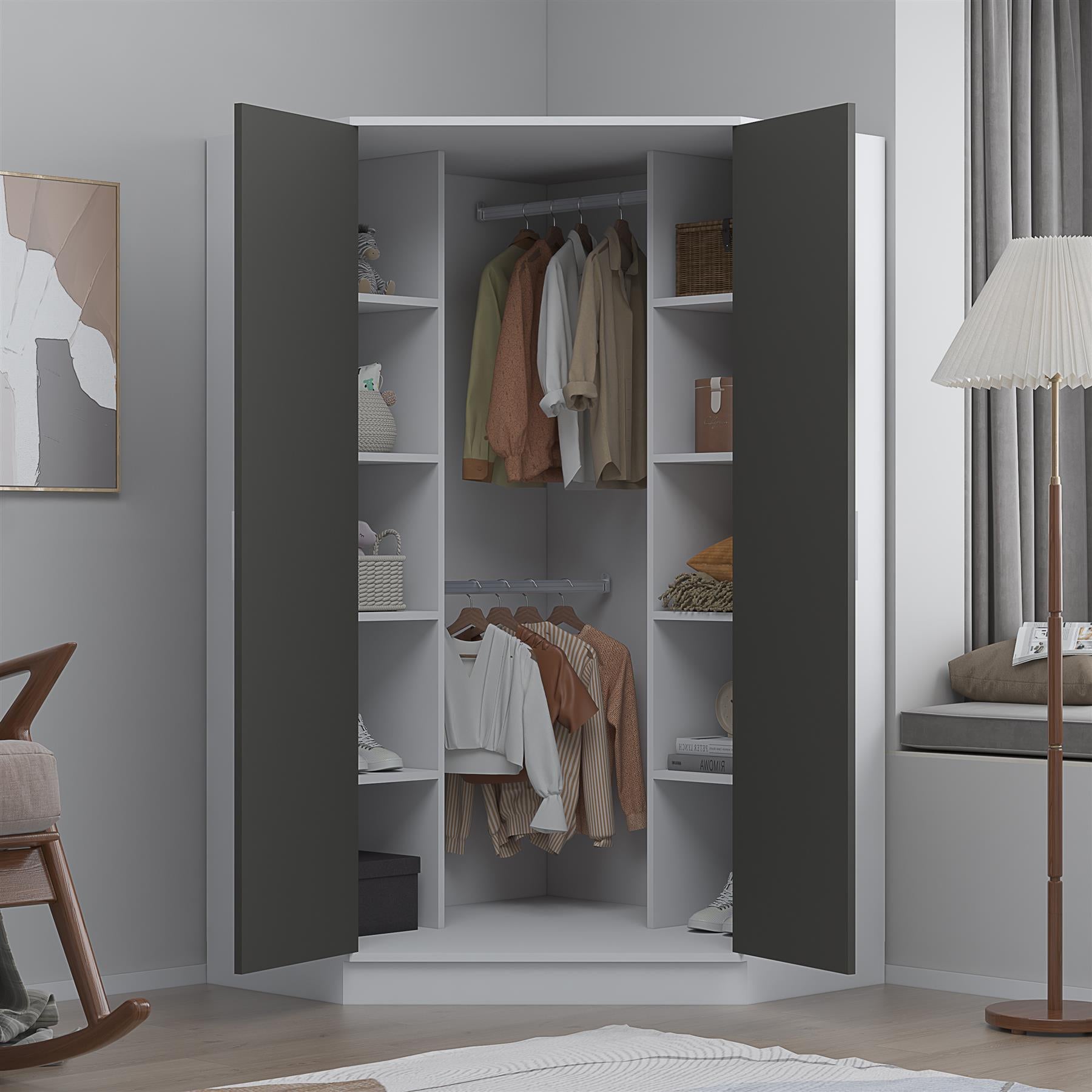 REFLECT Gloss Bedroom Furniture 2 Door Corner Wardrobe - 4 Colour Options
