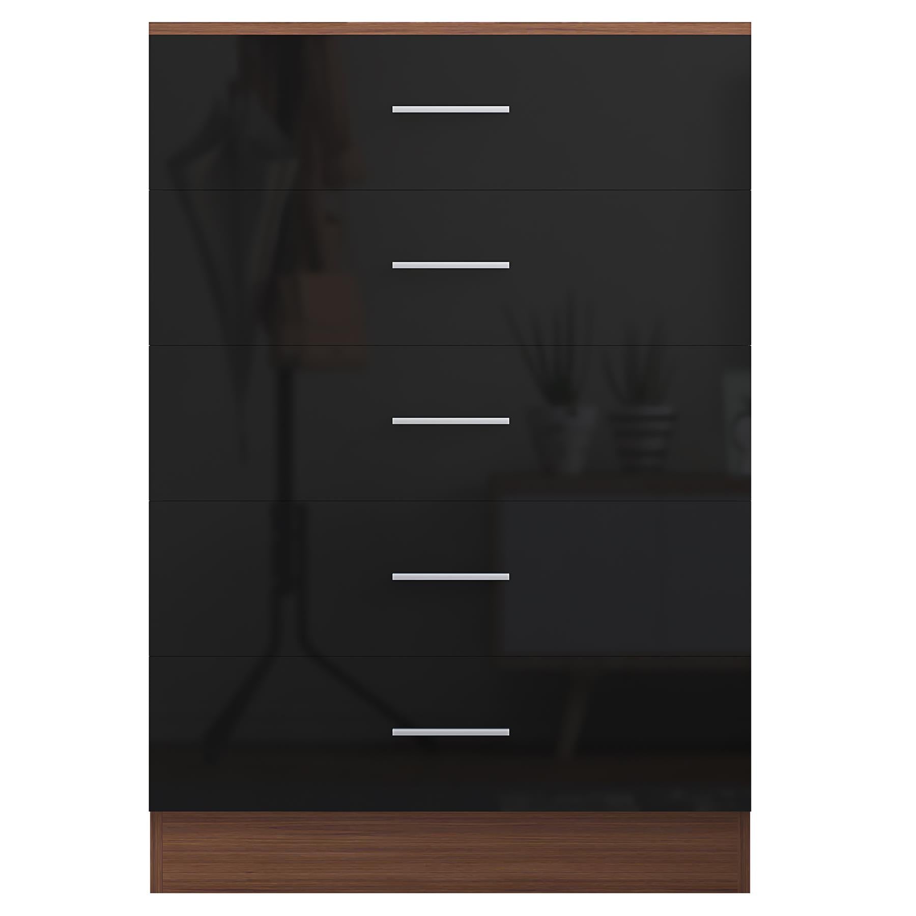 REFLECT High Gloss Bedroom Furniture Wardrobe Chest Bedside Desk - Black/Walnut