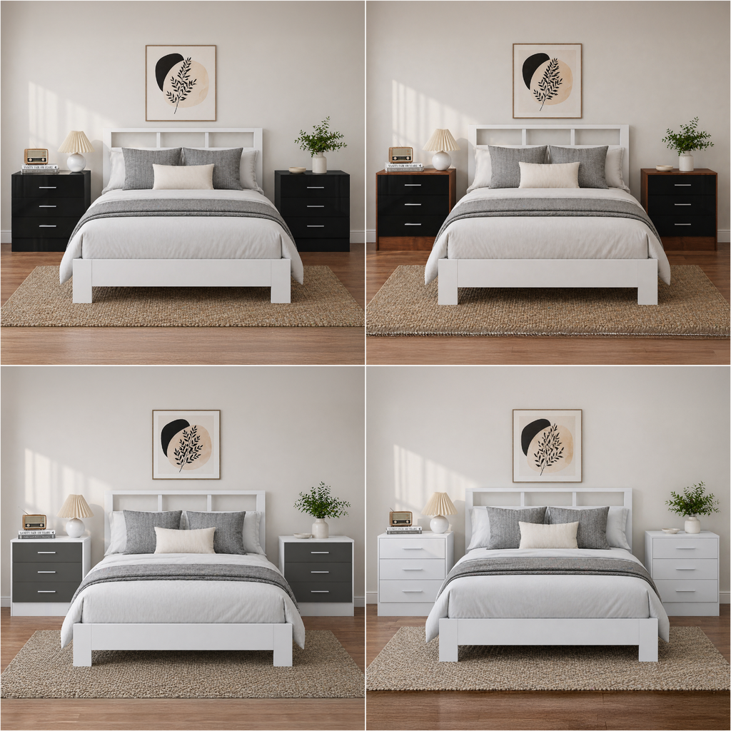 REFLECT High Gloss Pair of 3 Drawer Bedsides in 4 Colour Options