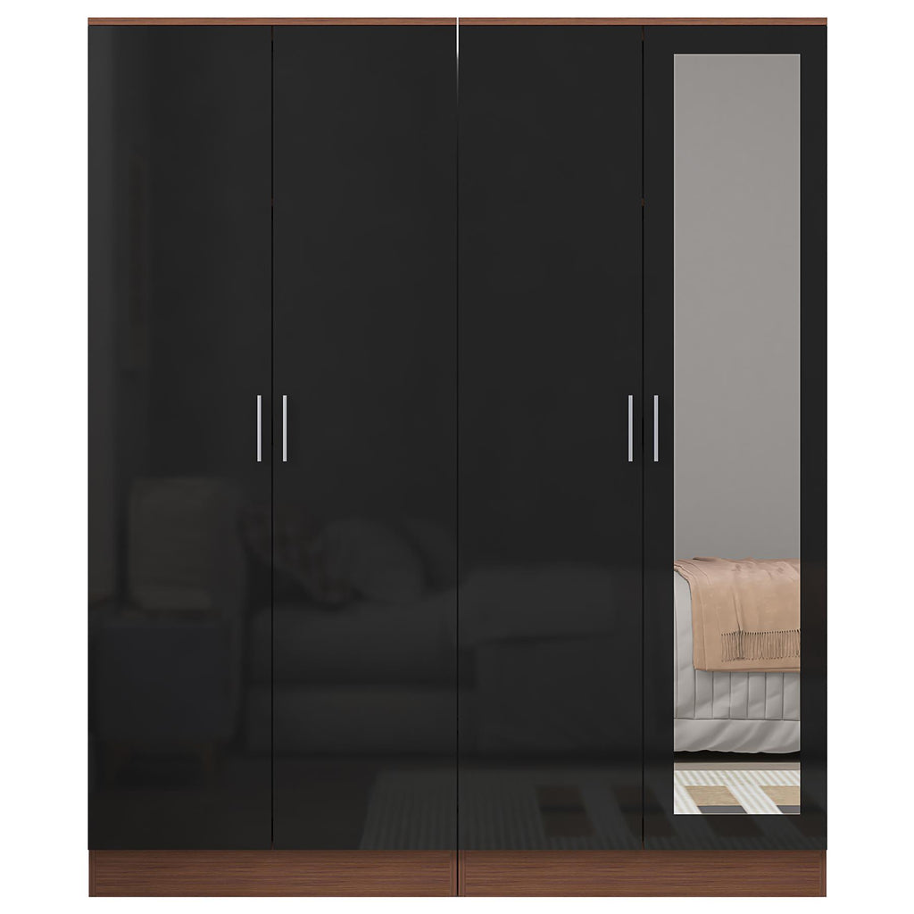 REFLECT - 2 Door Mirror + 2 Door Plain - Gloss Black / Matt Walnut