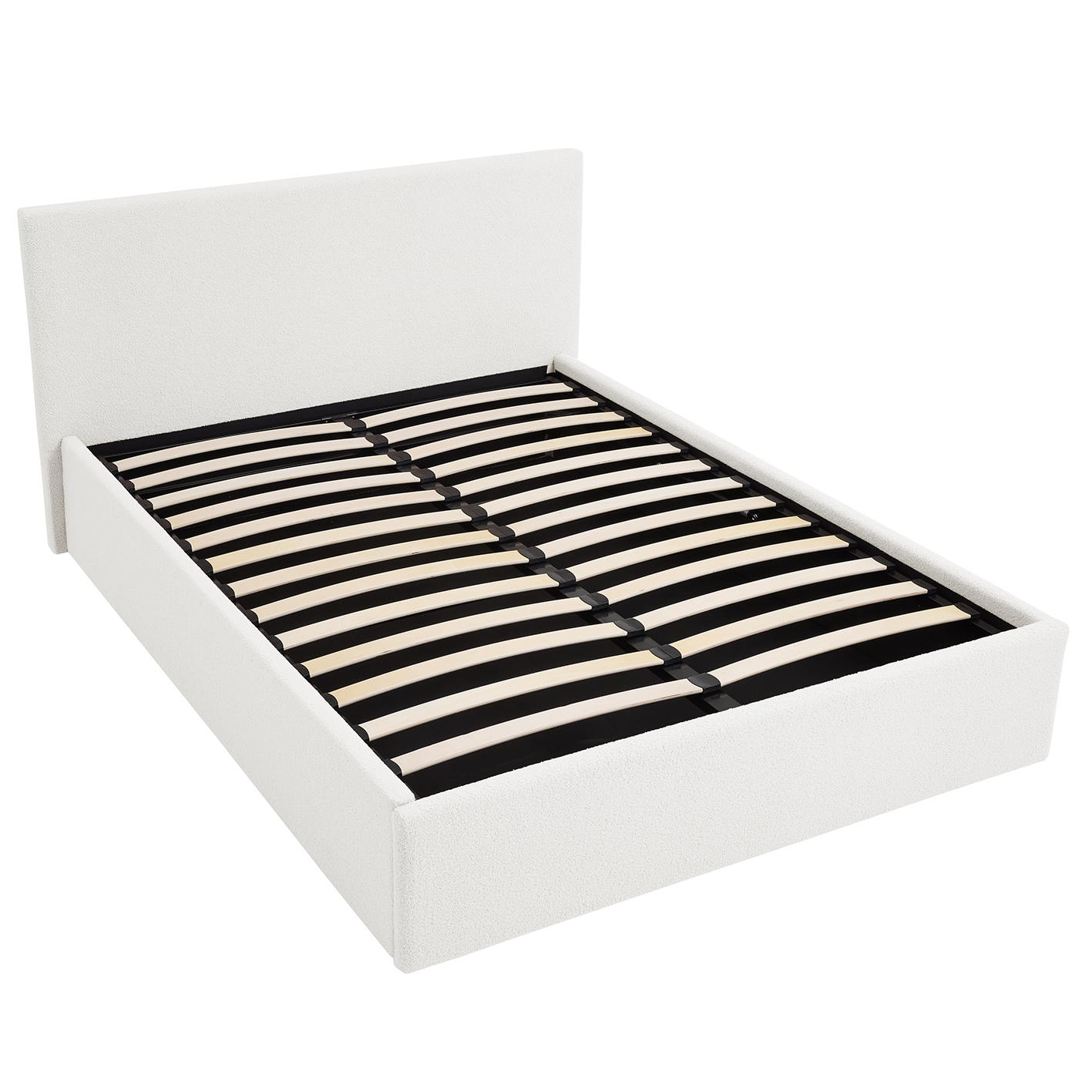 TEDDY BOUCLE 4FT Small Double Gas Lift Up Ottoman Storage Bedframe (White)