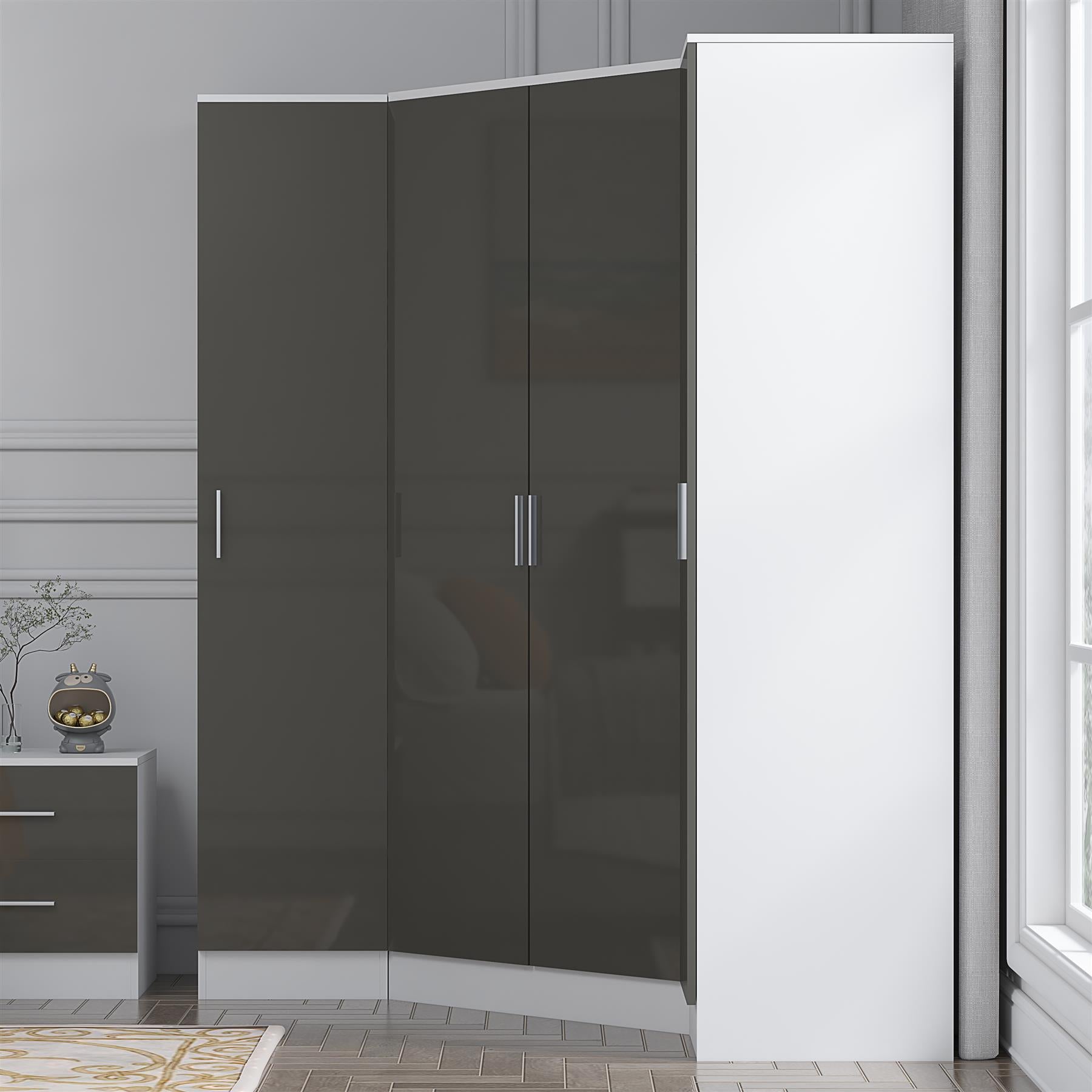 REFLECT Gloss 4 Door Corner Wardrobe Bundle Inc Corner + 2x 1 Door Wardrobes Set